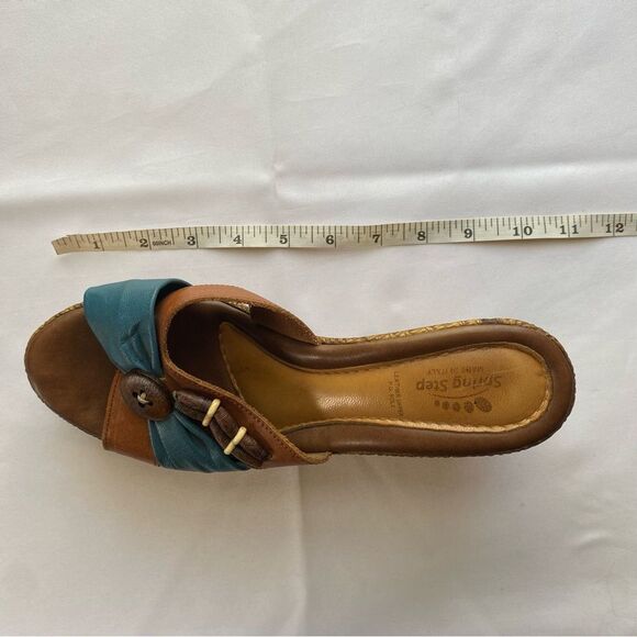 Spring Step Blue and Brown Leather Boho Wedge Heels Size 9 - Picture 13 of 14